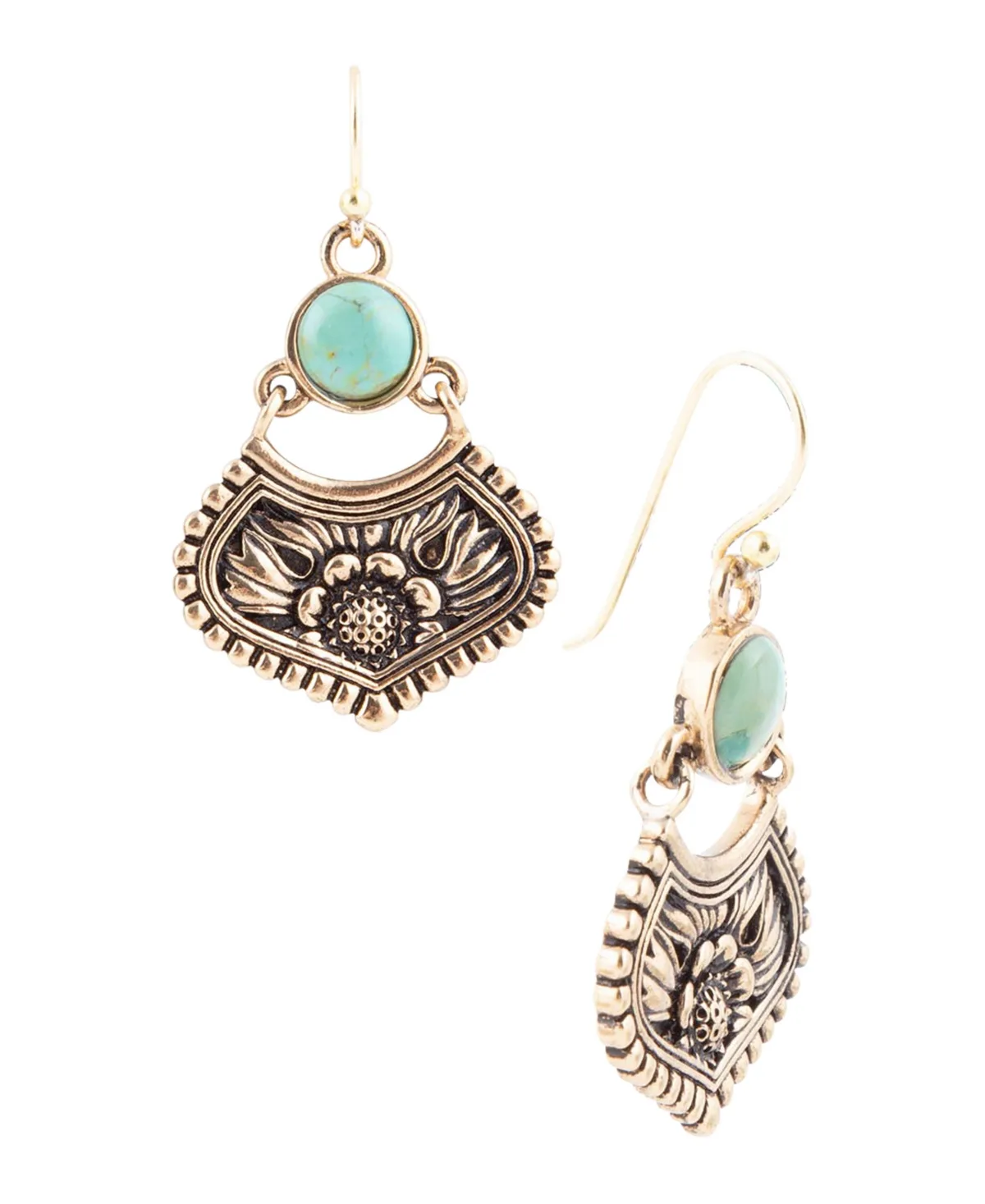 Genuine Blue Turquoise Floral Drop Earrings by Barse