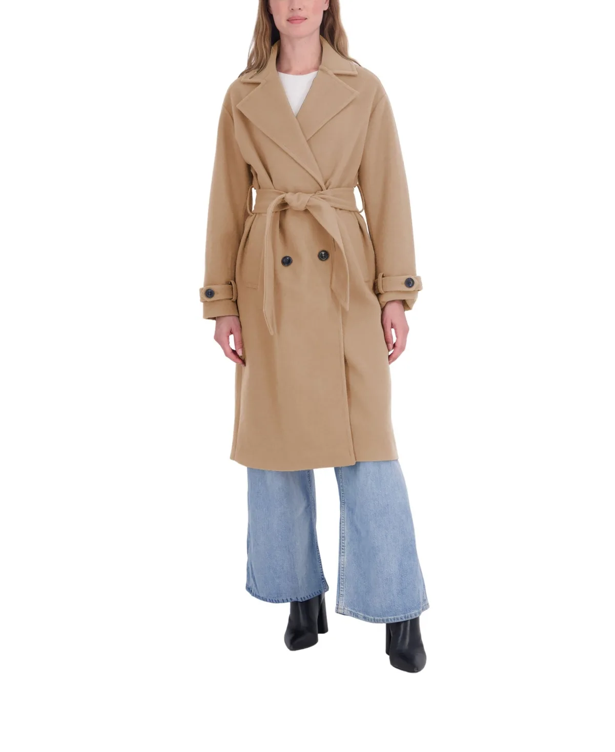 Long Belted Oversized Double Breasted Faux Wool Coat