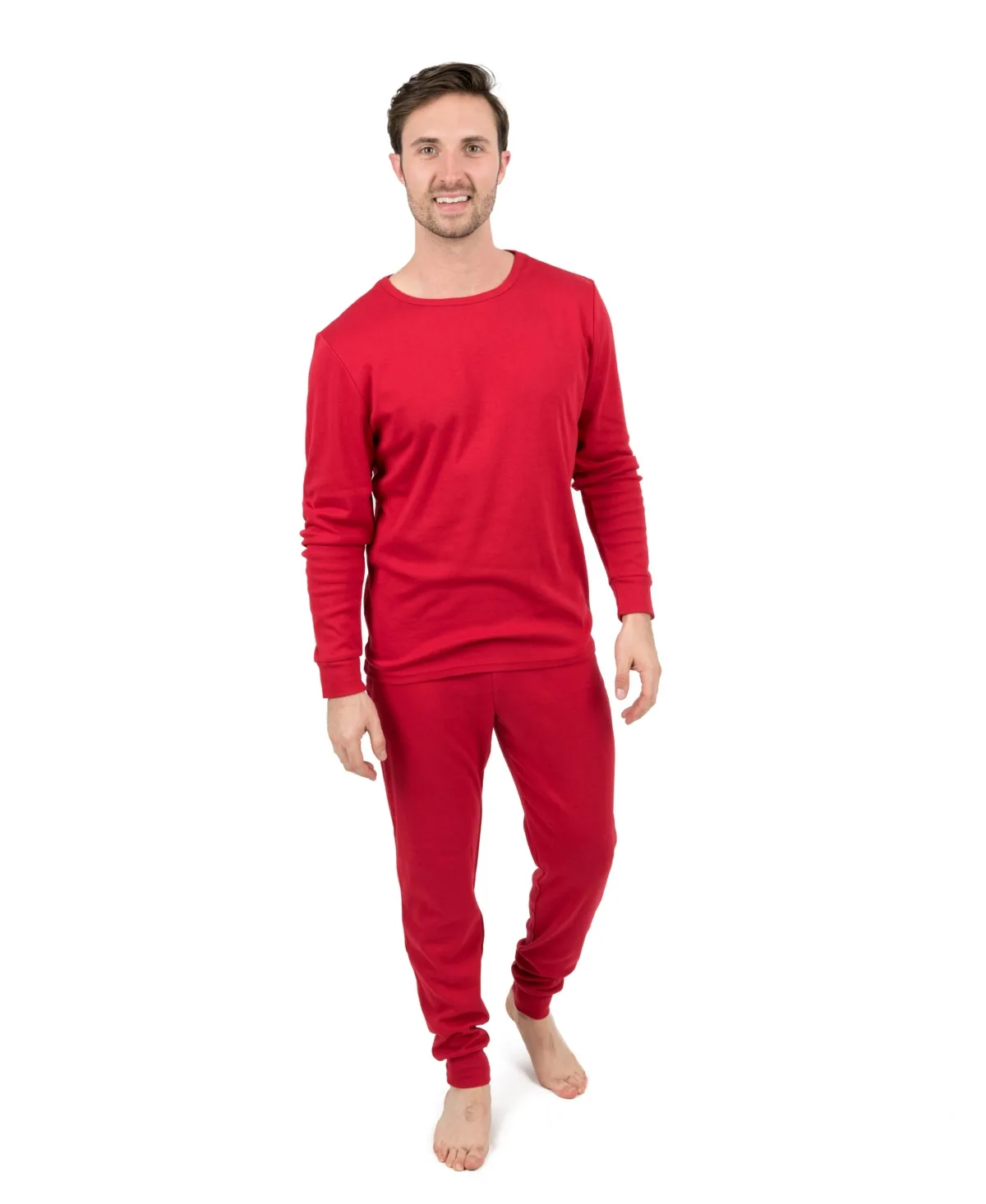Matching Family Two Piece Cotton Long Sleeve Shirt and Pants Solid Color Pajamas by Leveret
