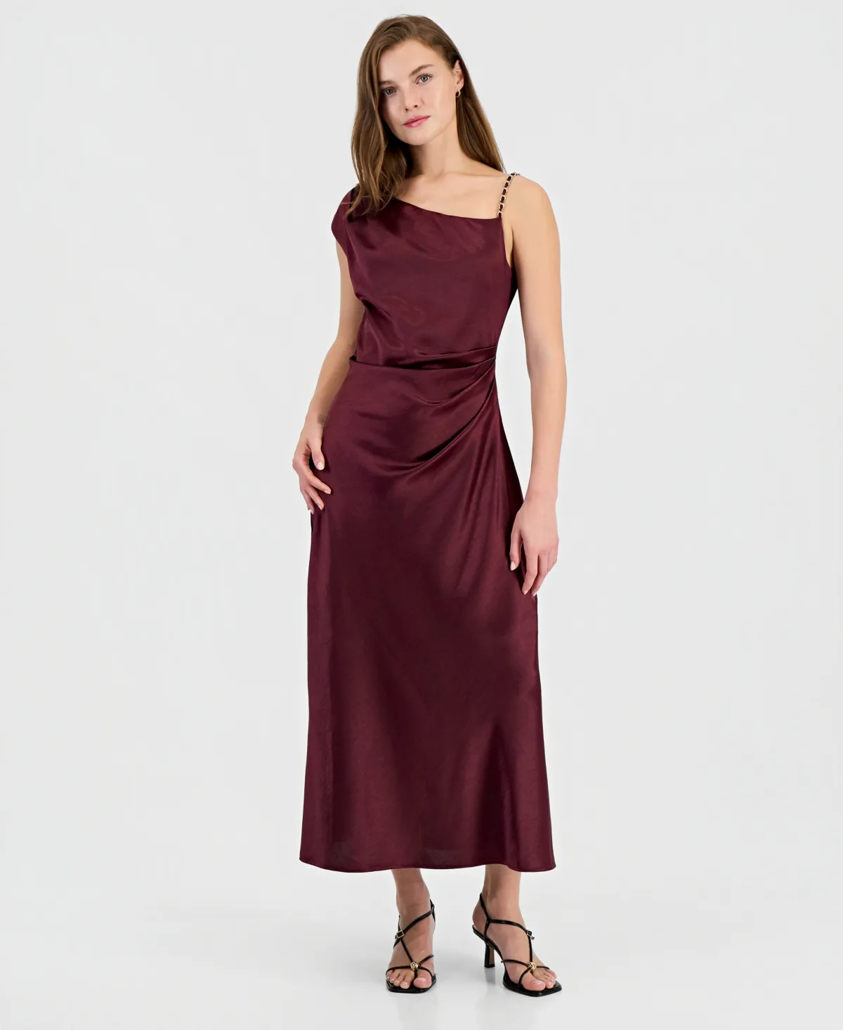 Satin One-Shoulder Jewel-Strap Maxi Dress by Sam Edelman