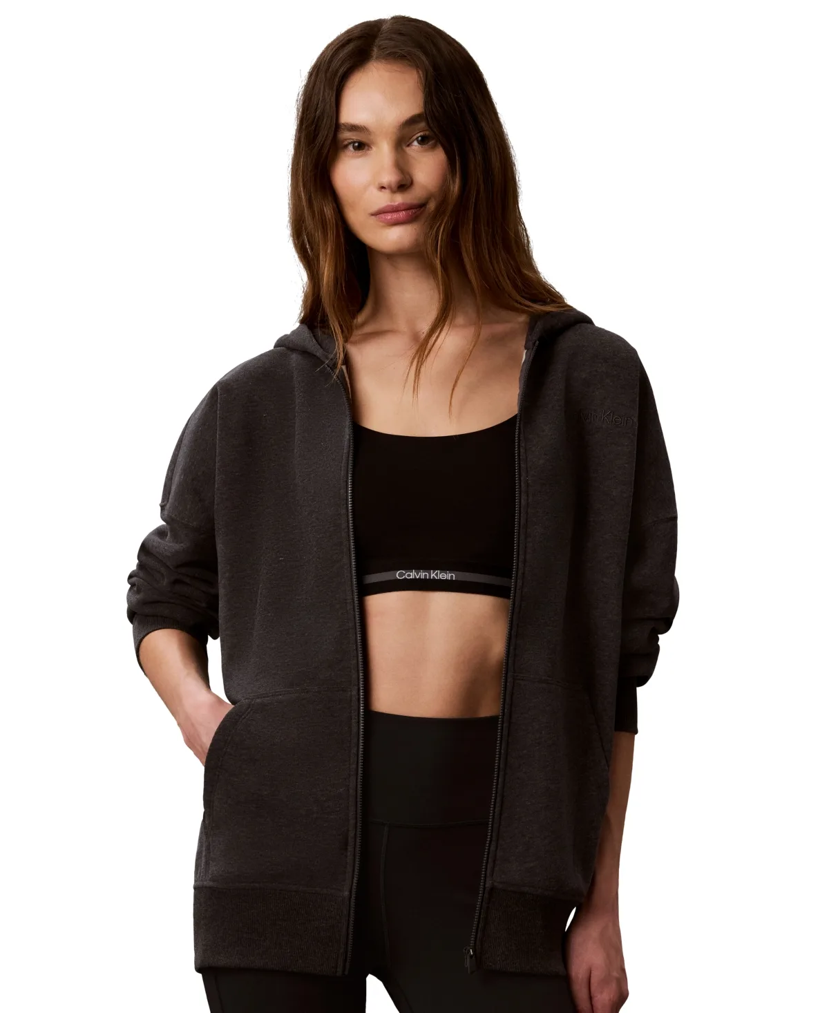 Brushed French Terry Full-Zip Hoodie by Calvin Klein