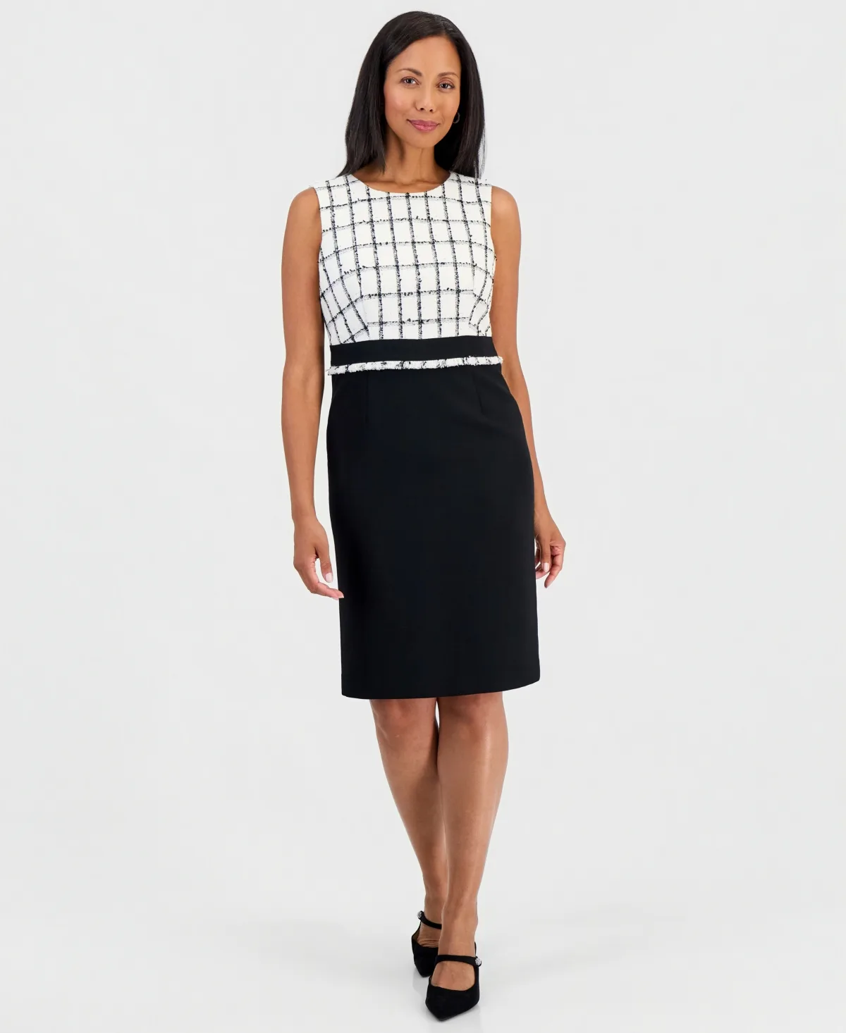 Sheath Sleeveless Tweed-Texture Dress
