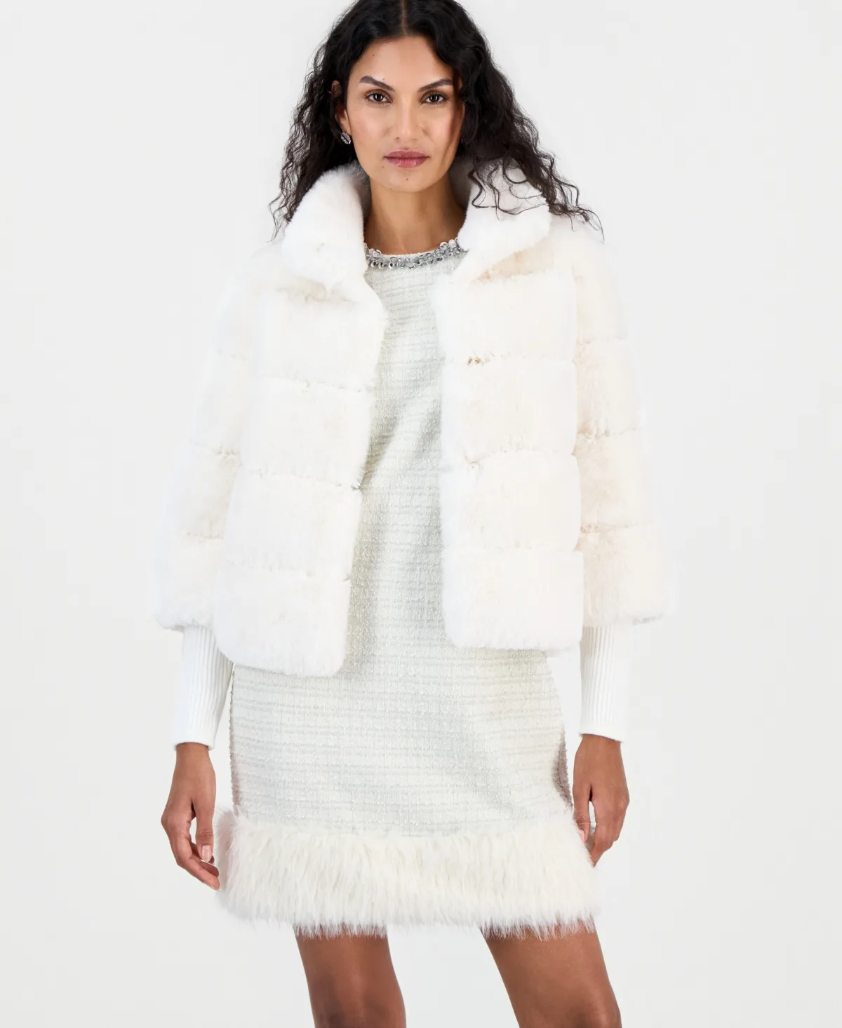 Long-Sleeve Mock Neck Faux Fur Jacket by Tahari