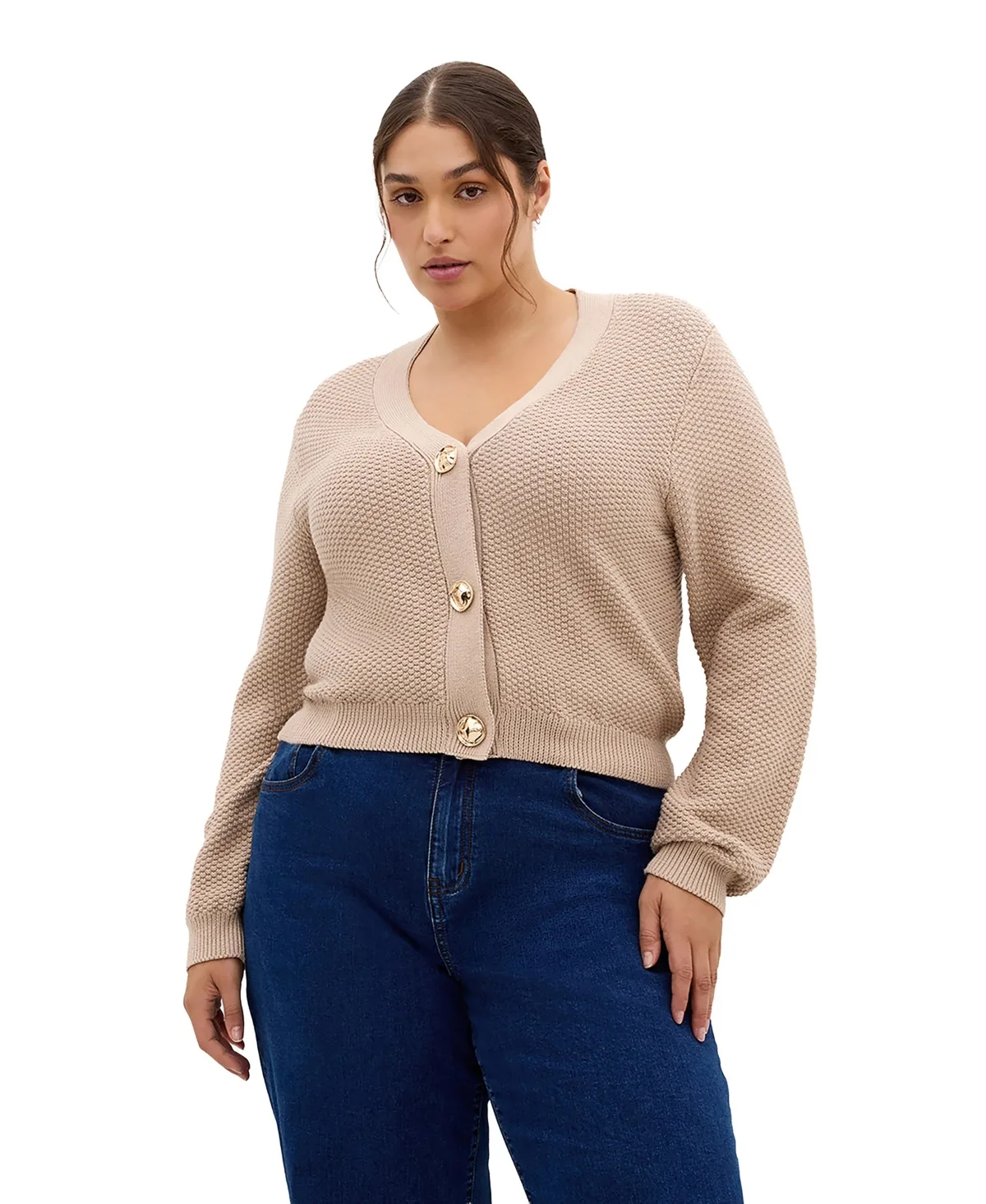 Bella V-Neck Long-Sleeve Textured-Knit Cardigan