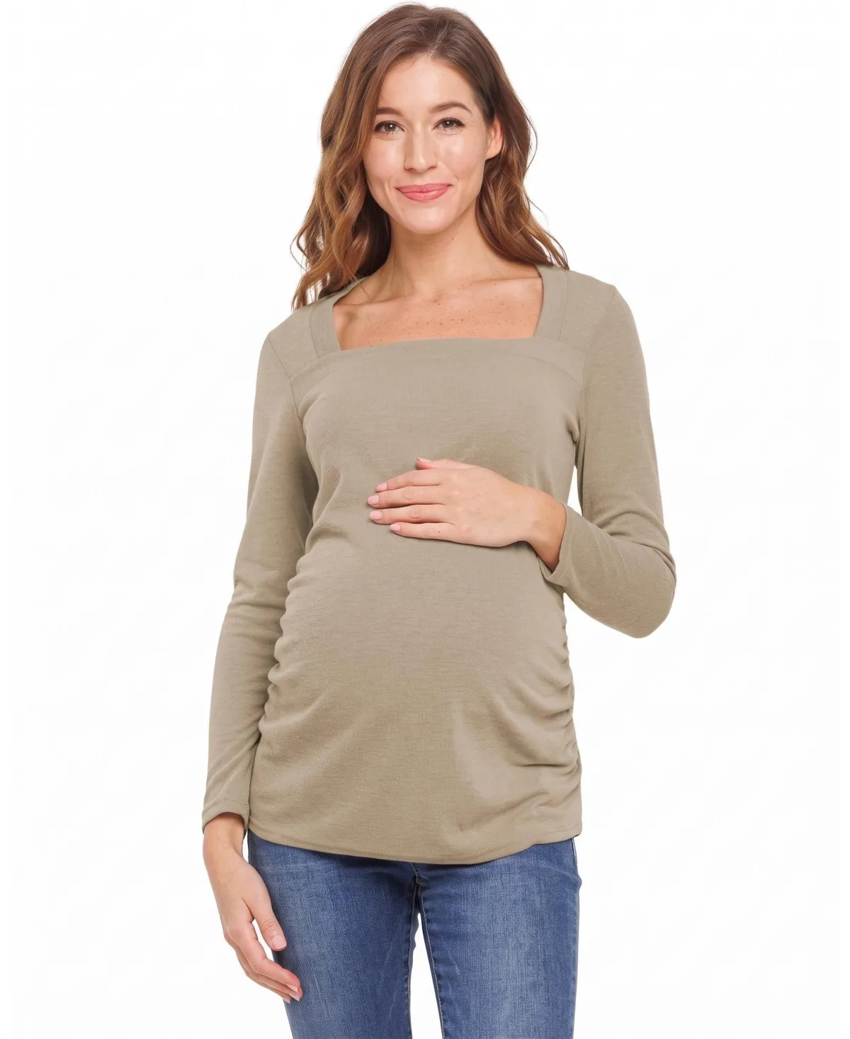 Maternity Square-Neck Ruched-Side Long-Sleeve Top