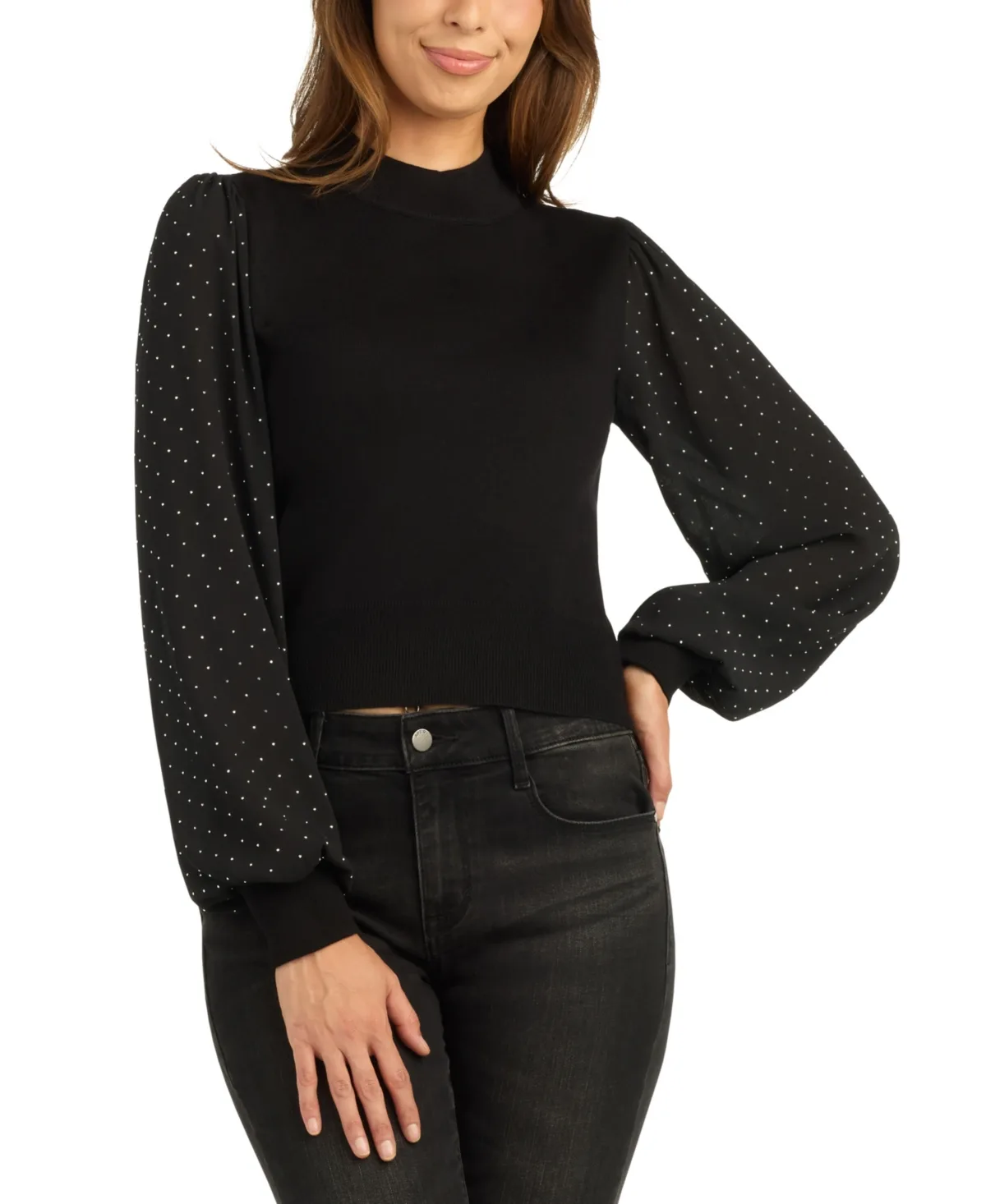 Mock-Neck Puff-Sleeve Sweater by Bcx