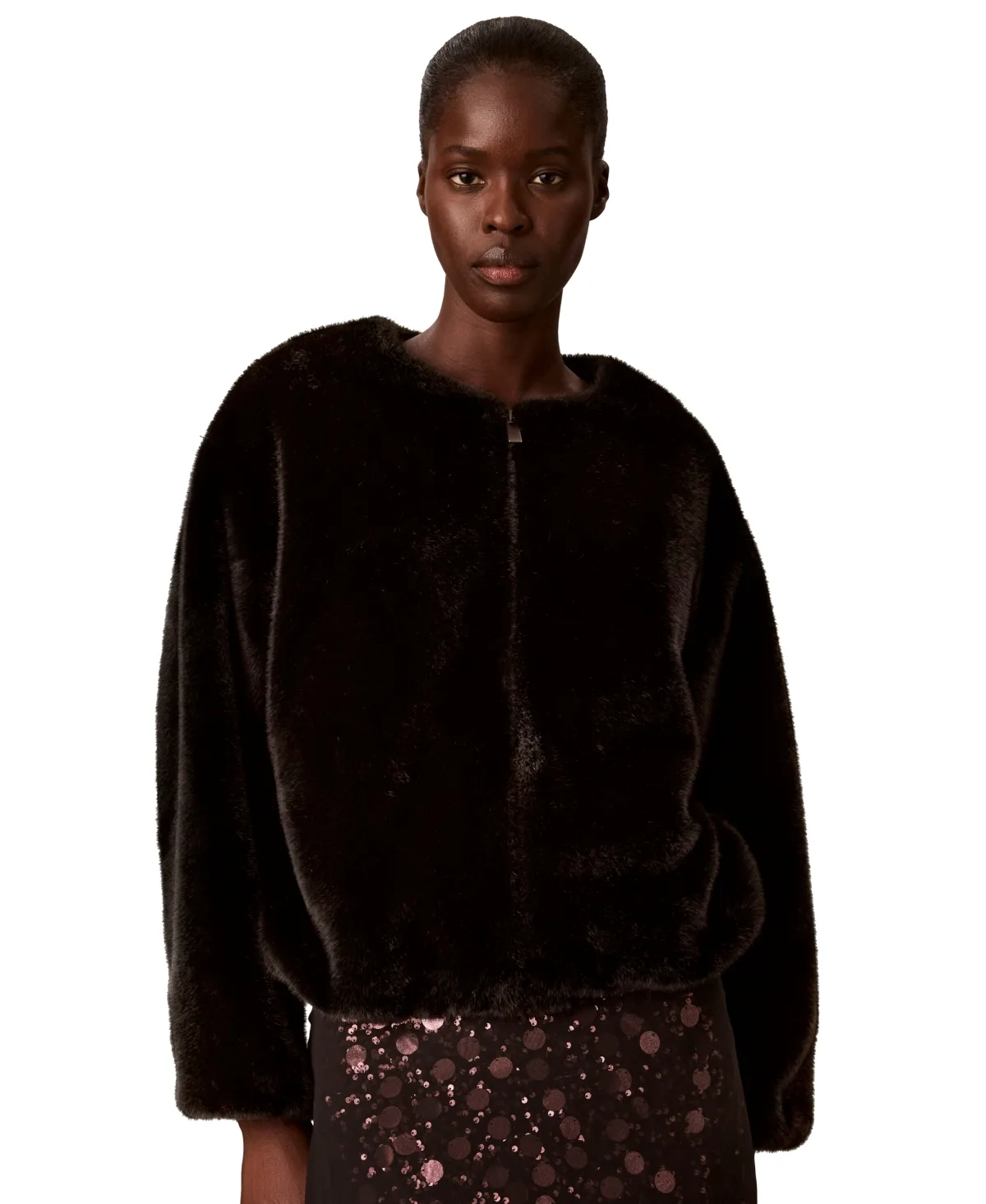 Faux Shearling Crewneck Cropped Jacket by Calvin Klein