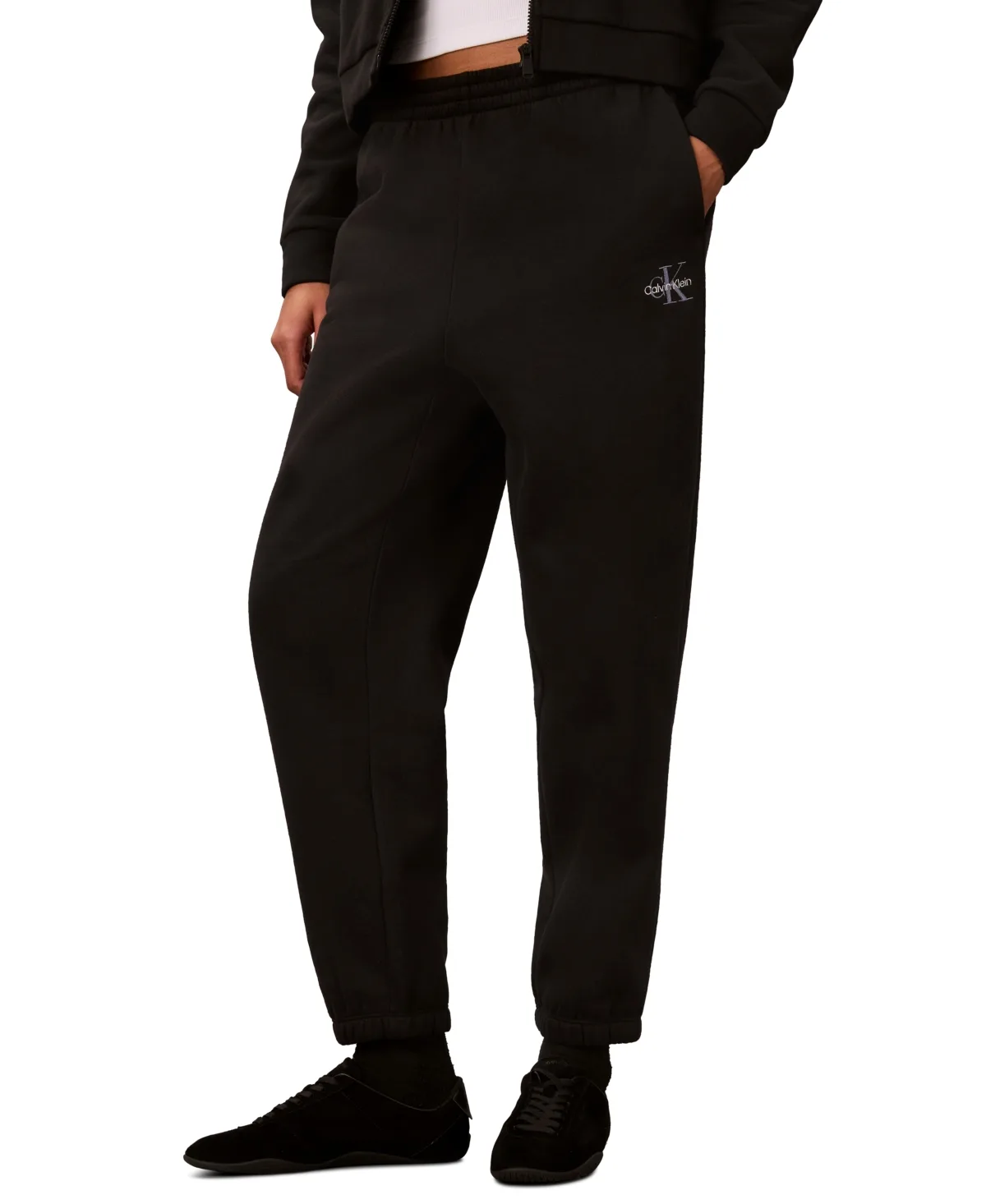Performance Brushed French Terry Monologo Mid-Rise Joggers by Calvin Klein