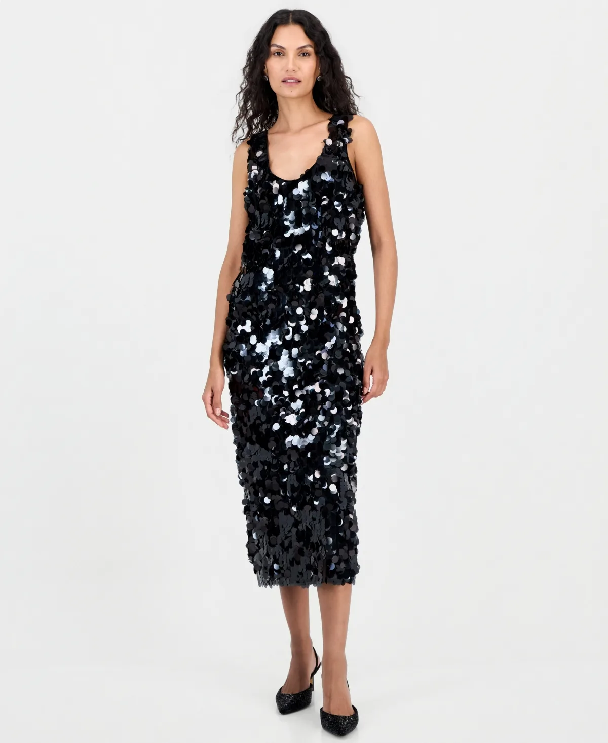 Sleeveless Scoop-Neck Sequin Dress by Tahari