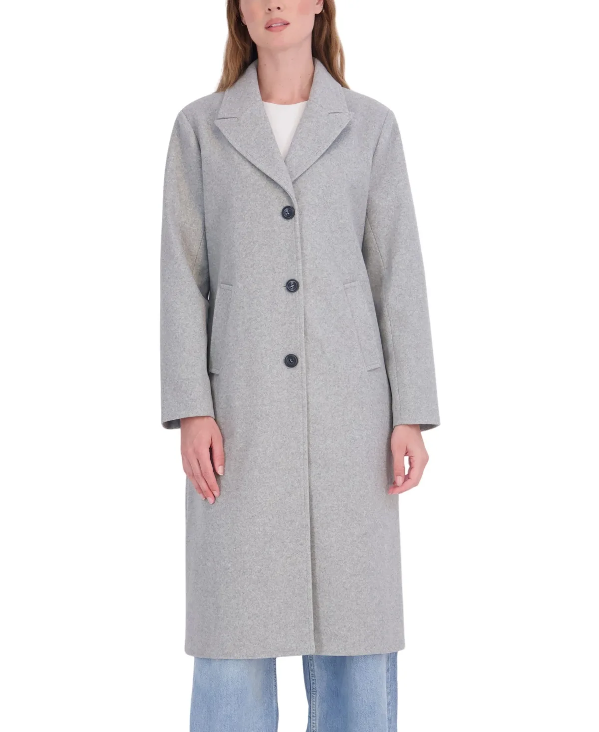 Long Faux Wool Single Breasted Back Inserted Belt Coat