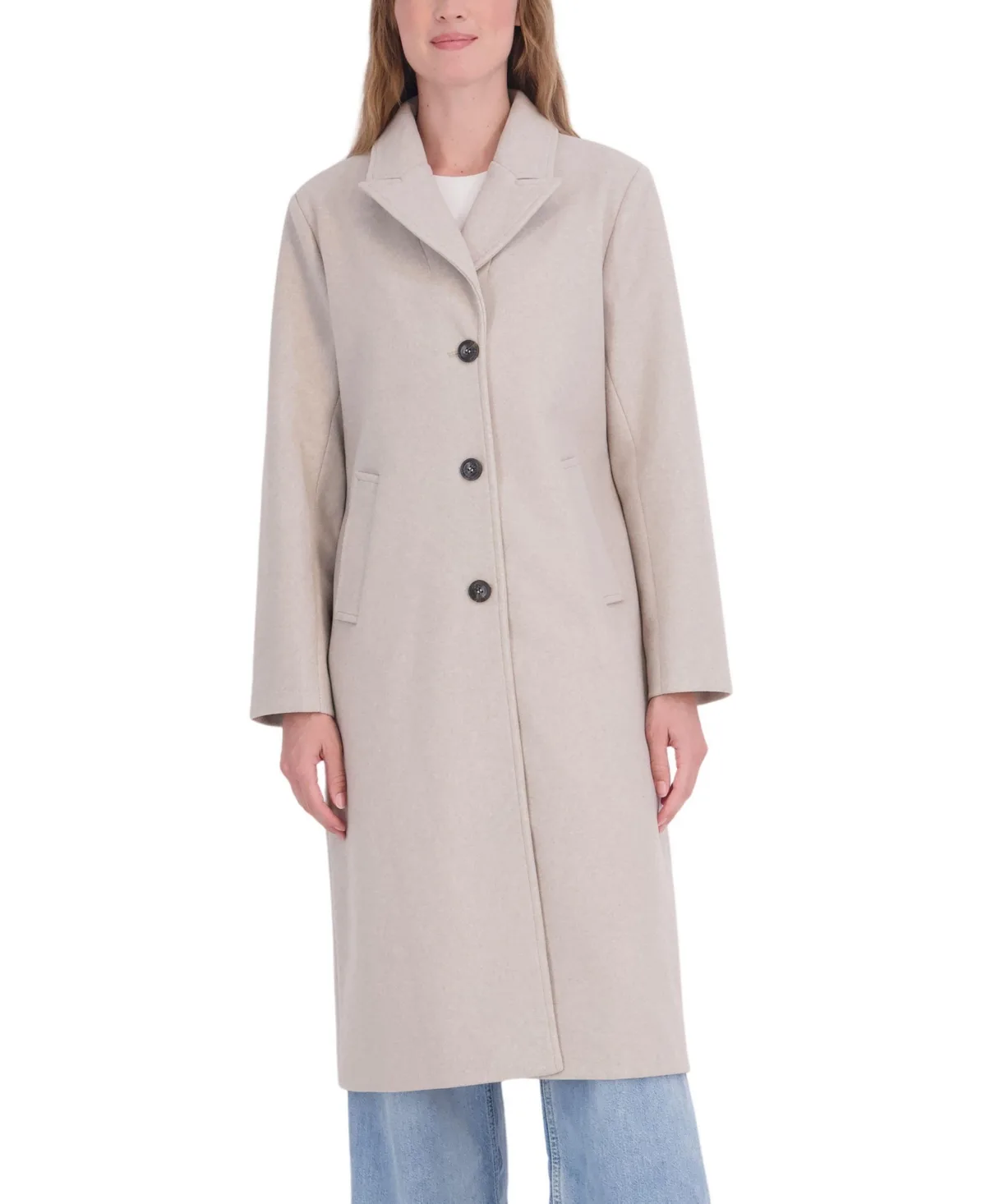 Long Faux Wool Single Breasted Back Inserted Belt Coat
