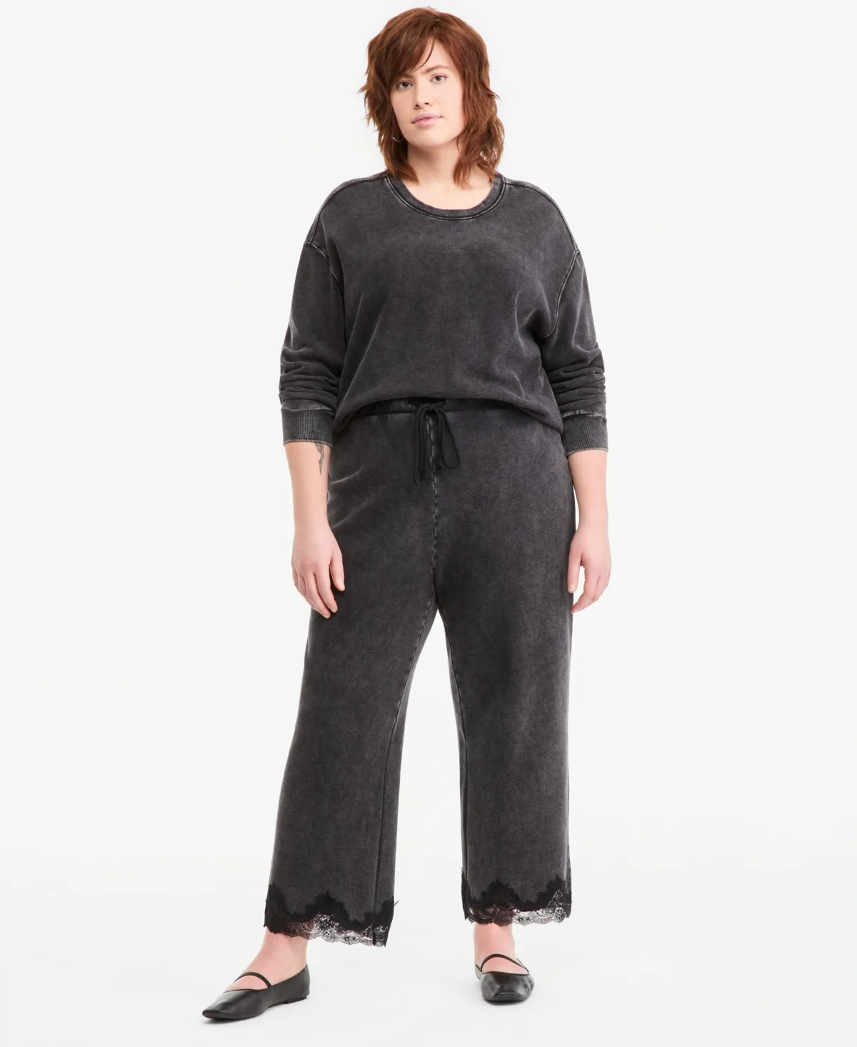 High-Rise Fleece Lace-Trim Lounge Pants by And Now This