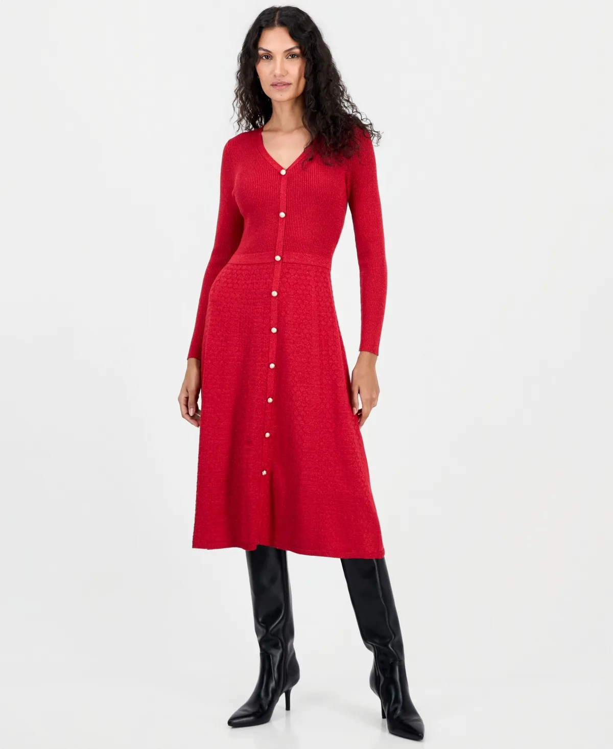 Long-Sleeve Fit & Flare Midi Dress by Tahari