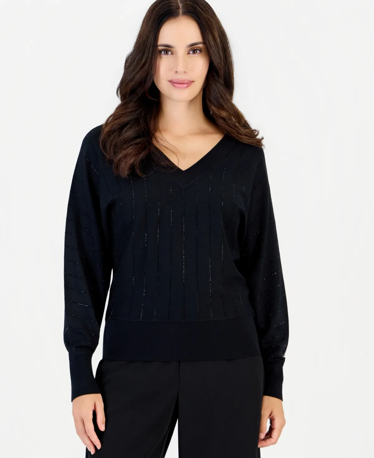 Dolman-Sleeve V-Neck Sweater