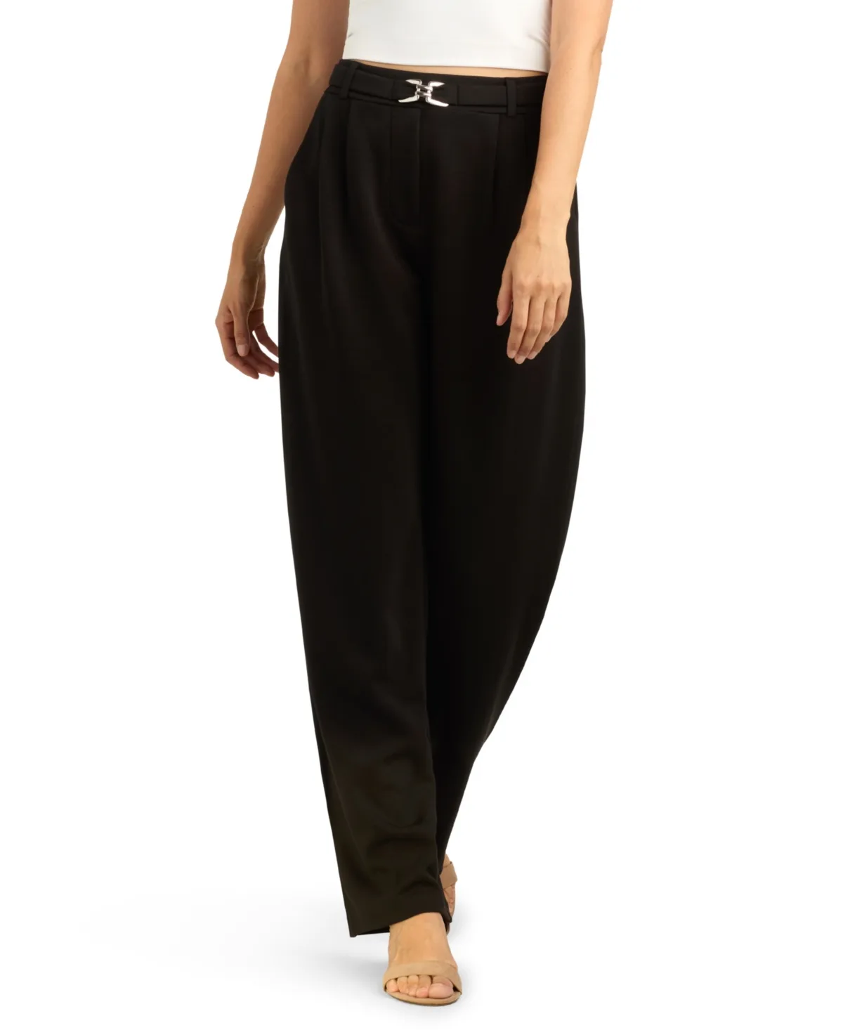 Lightweight Scuba Wide-Leg Pleated Pants by Bcx
