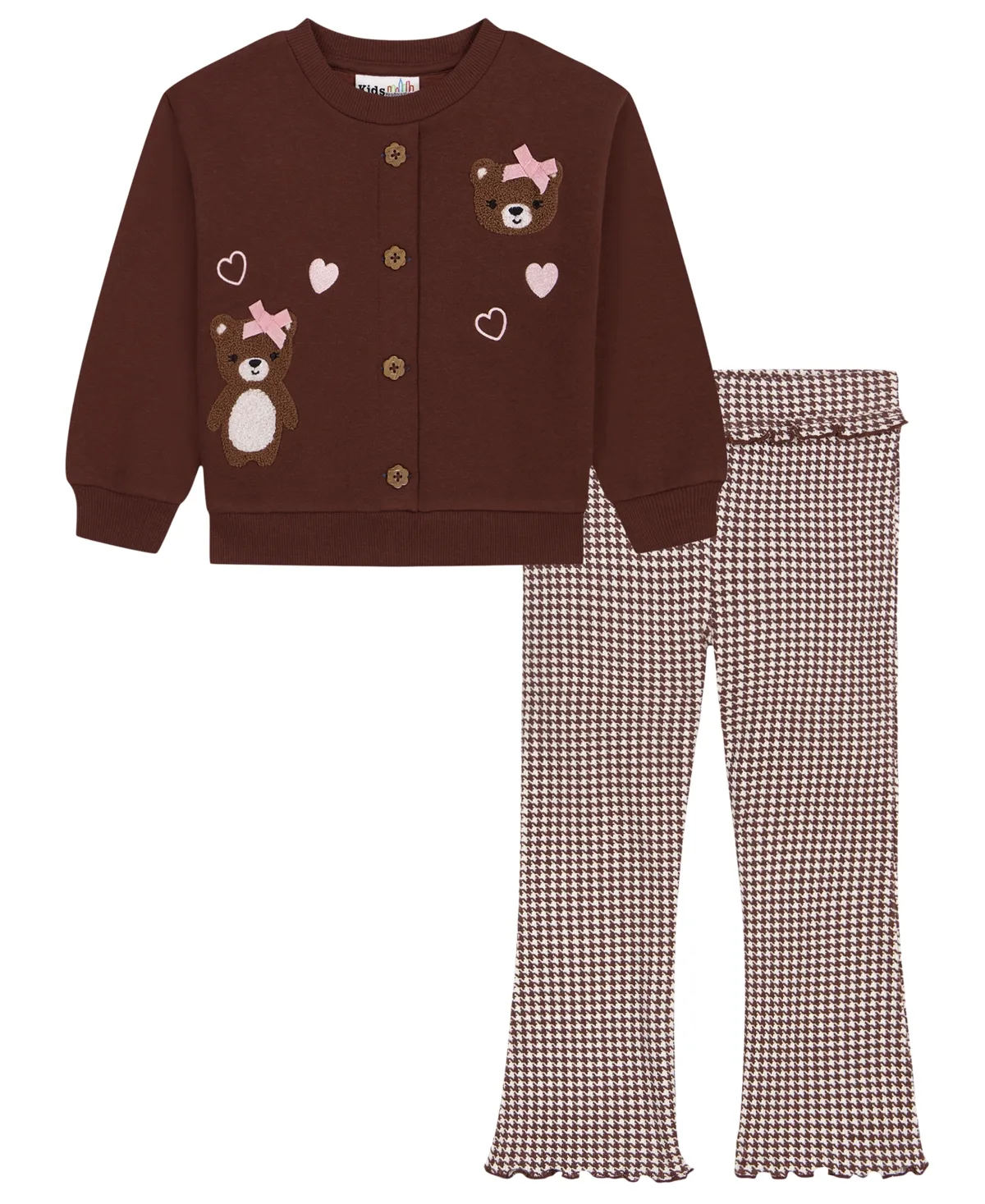Crewneck Cardigan and Lettuce-Edge Flare Pants, 2-Piece Set by Kids Headquarters