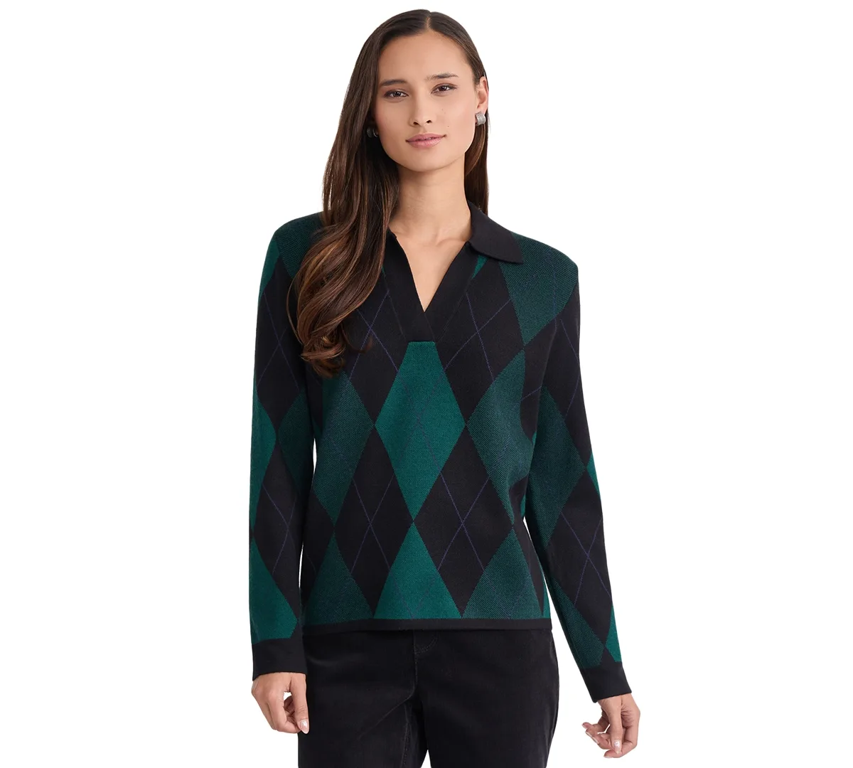Oversized Argyle Long-Sleeve Sweater by Jones New York
