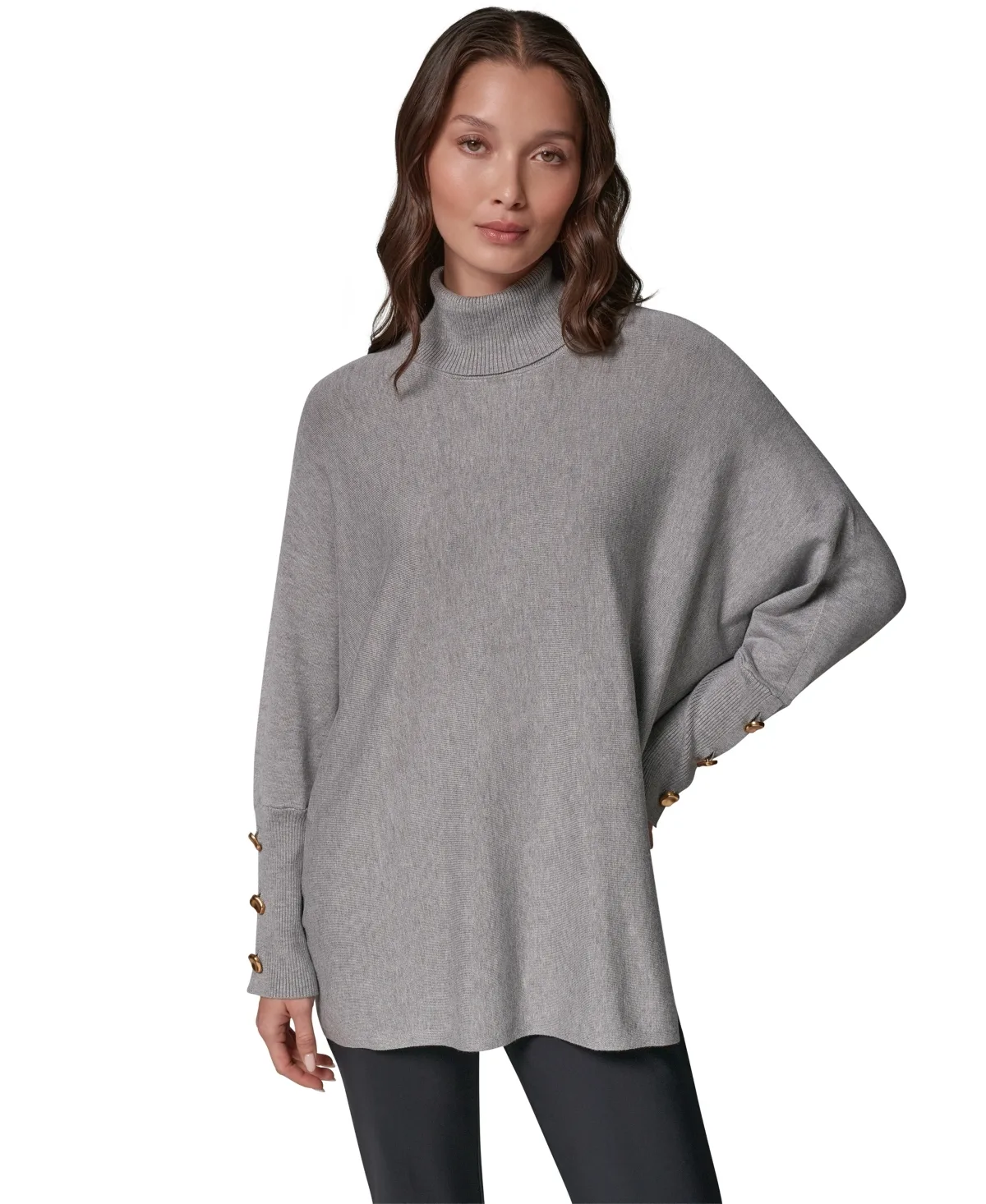 Long-Sleeve Turtleneck Poncho Sweater by Donna Karan New York