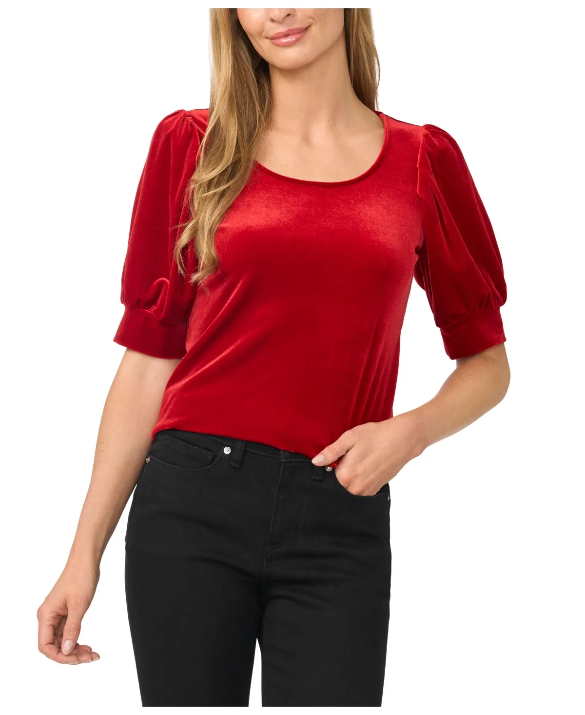 Crew Neck Short Sleeve Velvet Top by CeCe