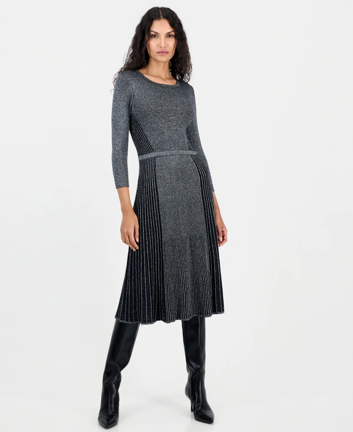 Fit and Flare Midi Lurex Sweater Dress