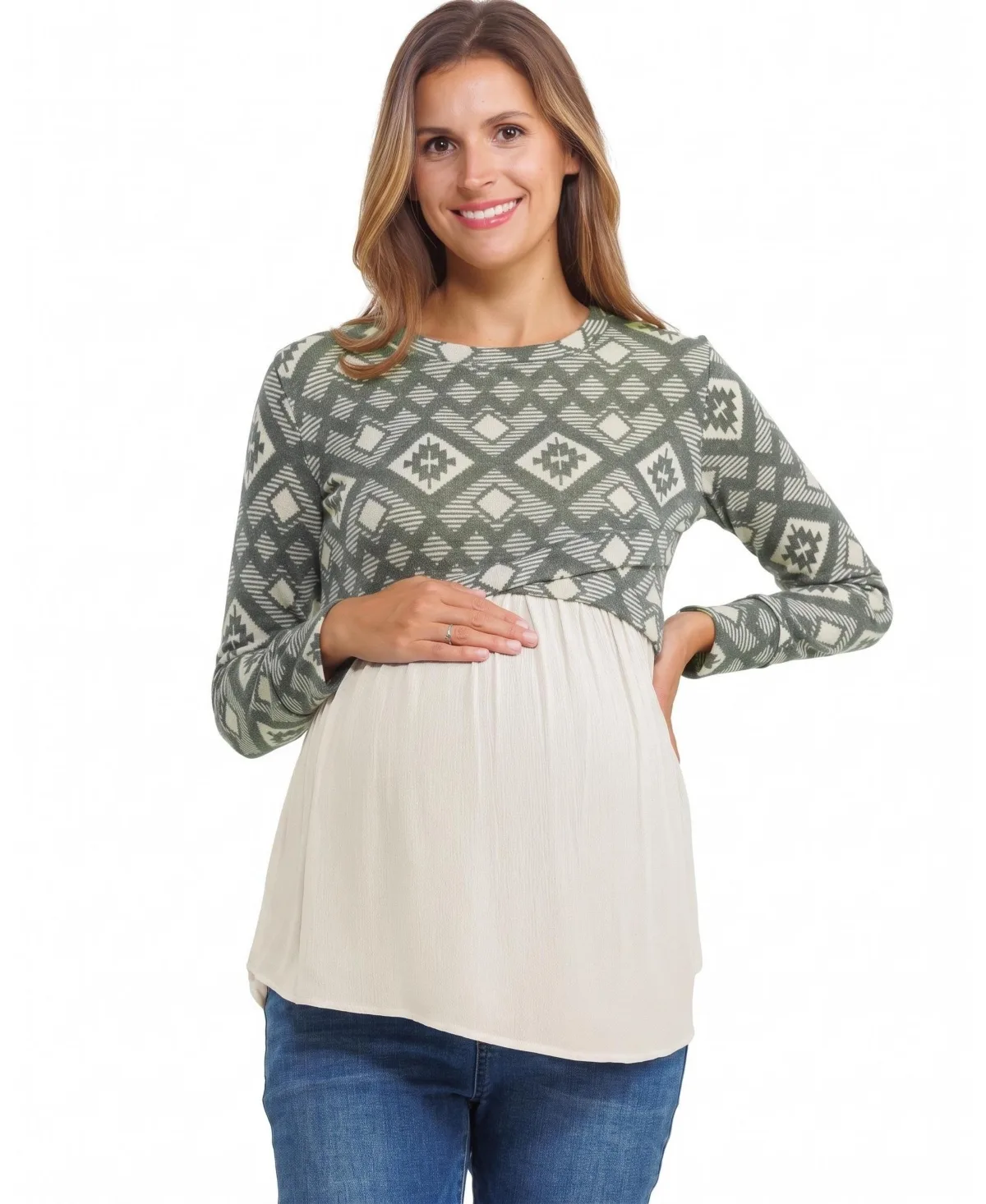 Maternity Color-Block Long-Sleeve Tunic by Hello Miz