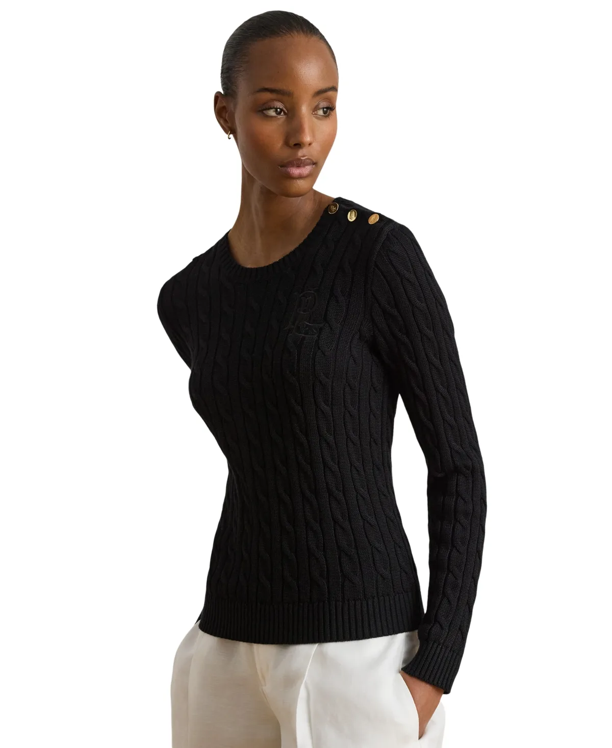 Lauren Ralph Lauren Button-Trim Cable-Knit Sweater by Ralph Lauren