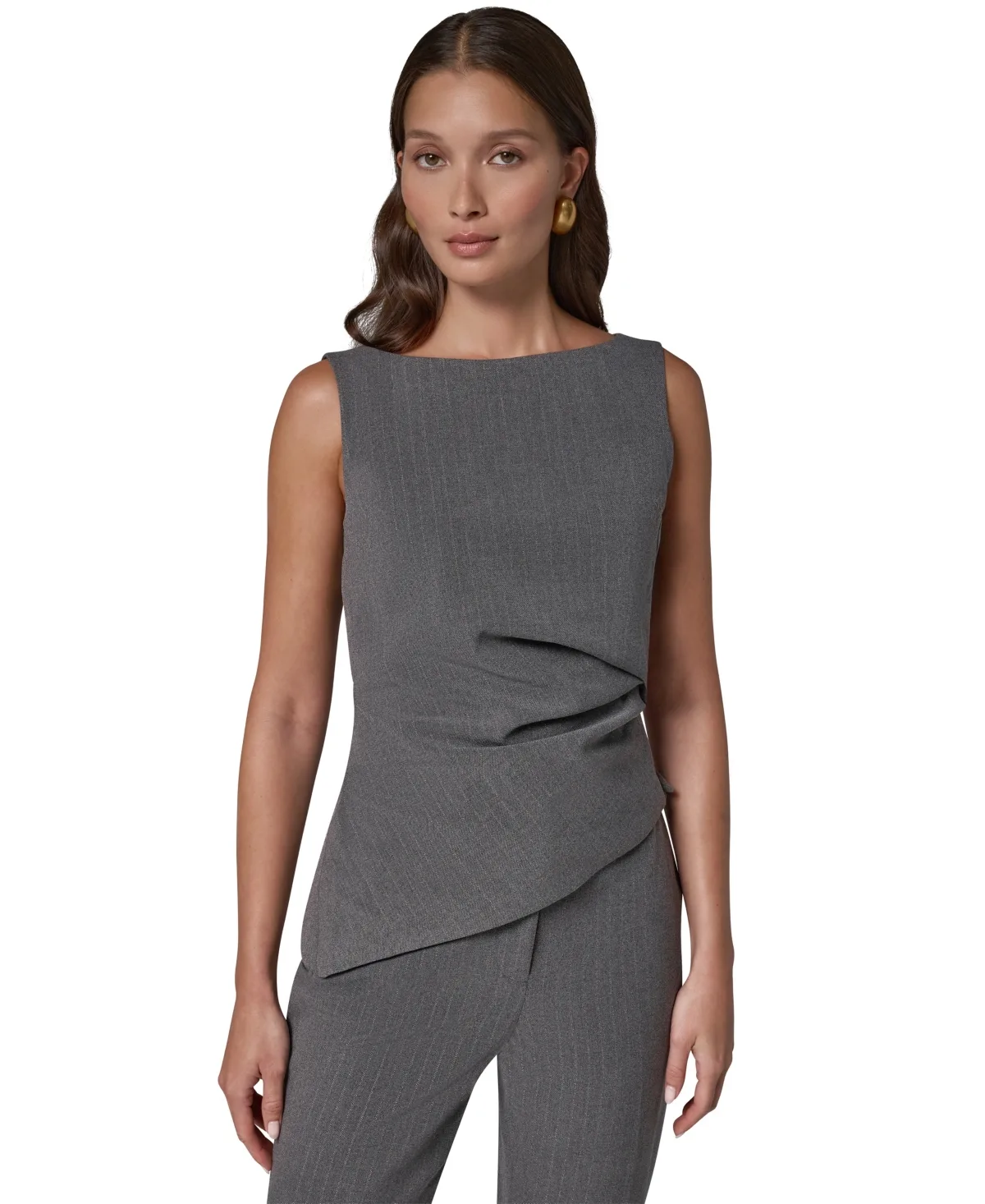 DK905 Boat Neck Sleeveless Asymmetrical Blouse by Donna Karan New York