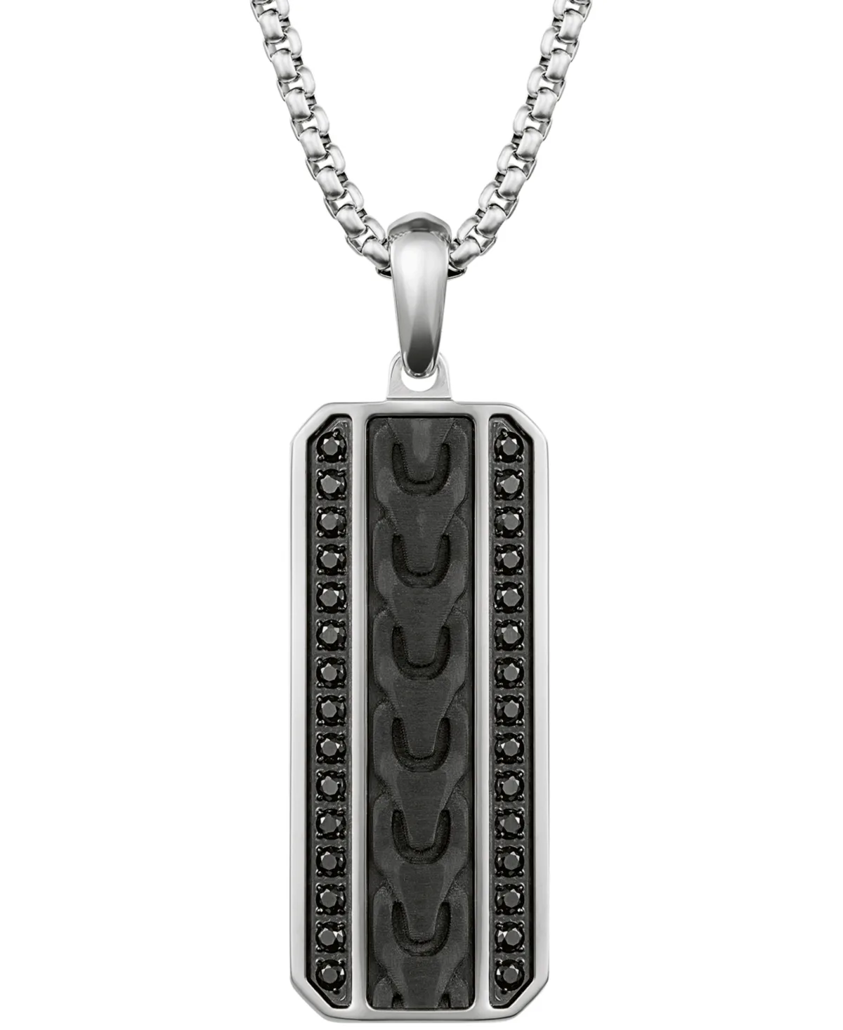 Silver-Tone Stainless Steel Black Spinel Link Necklace by Bulova