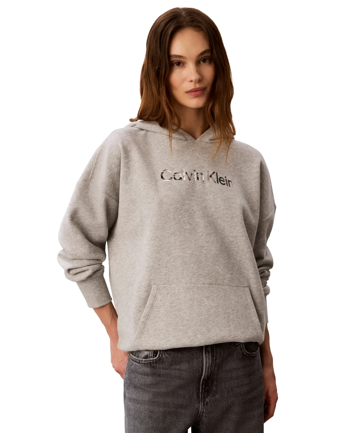 Shine Logo Fleece Long-Sleeve Hoodie by Calvin Klein