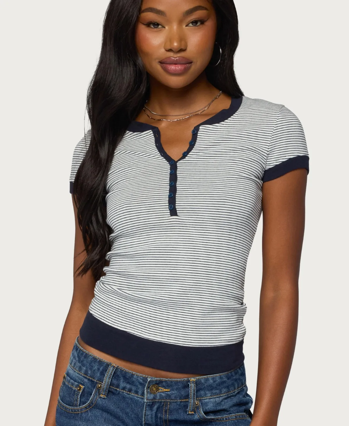 Regin Striped Ribbed Henley Top by Edikted