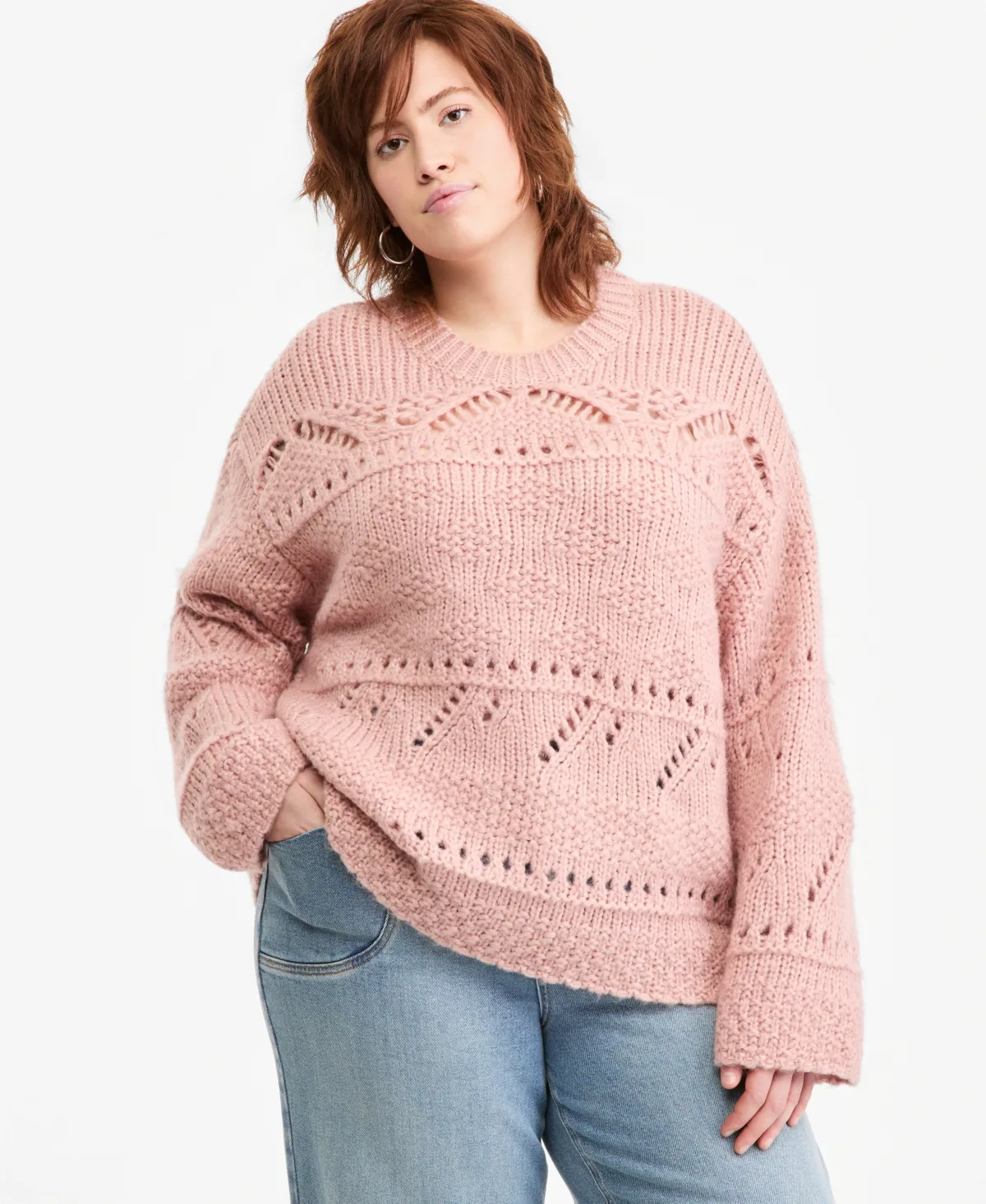 Pointelle Crew-Neck Loose Sweater by And Now This