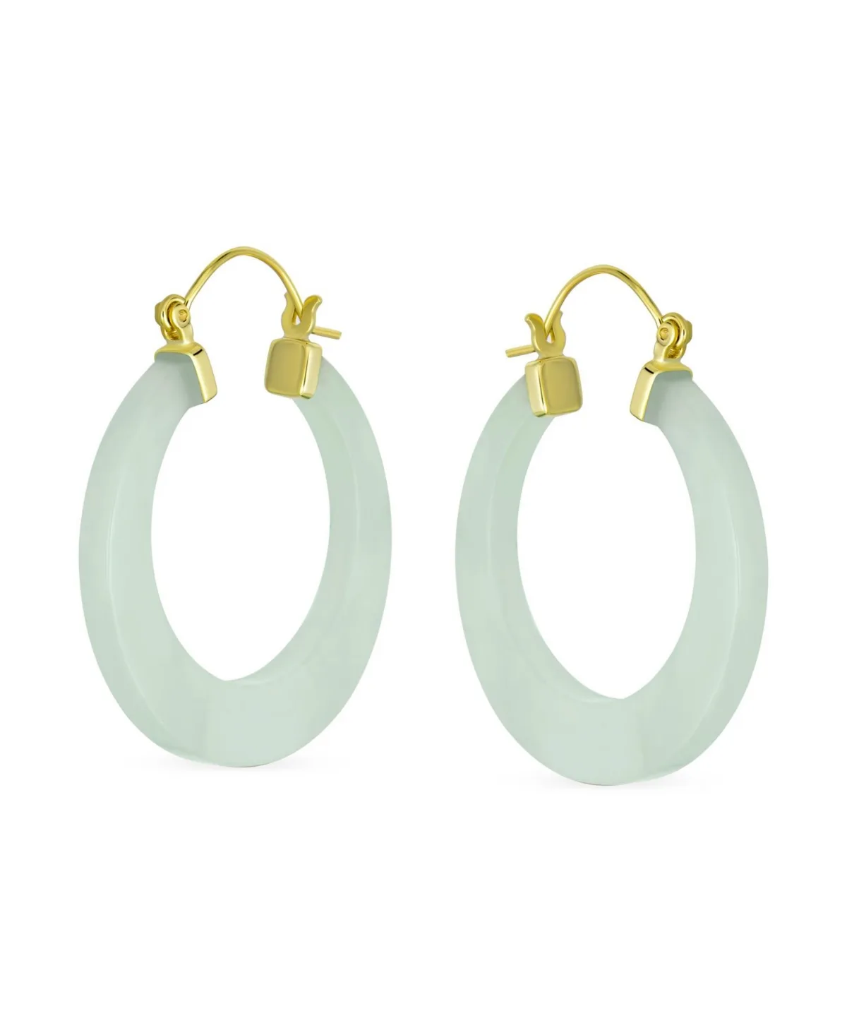 Jade Cz Hoop Earrings 14K Gold Plated Sterling Silver 1.2 Inch