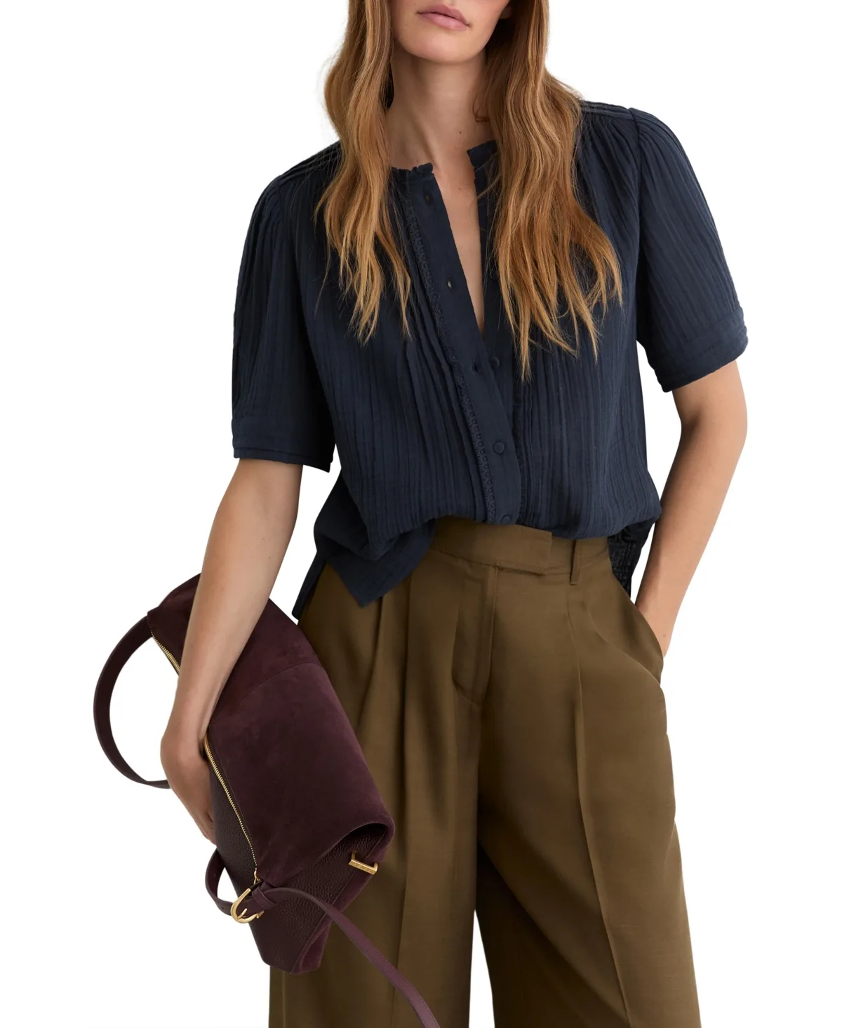 Cotton Cheesecloth Frill-Neck Top by Reiss