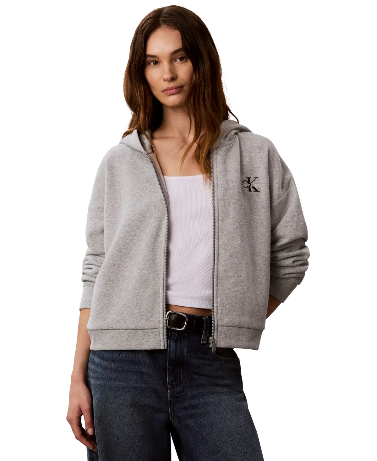 Monogram Brushed French Terry Full-Zip Hoodie by Calvin Klein