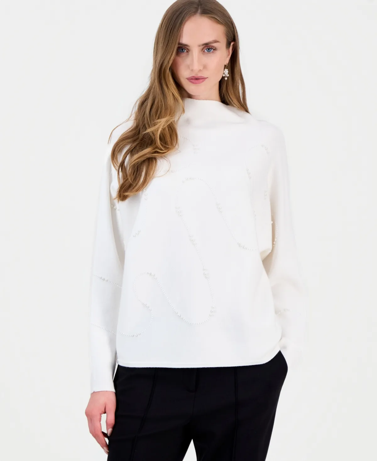 Funnel Neck Dolman Sleeve Embellished Sweater by Tahari