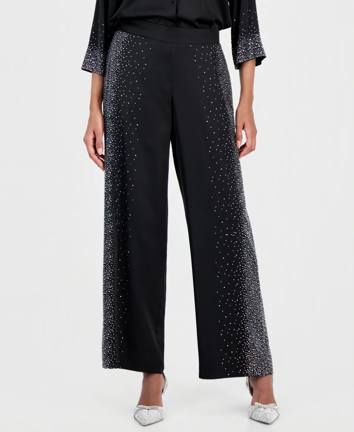 Pull-On Wide Leg Embellished Pants by Tahari