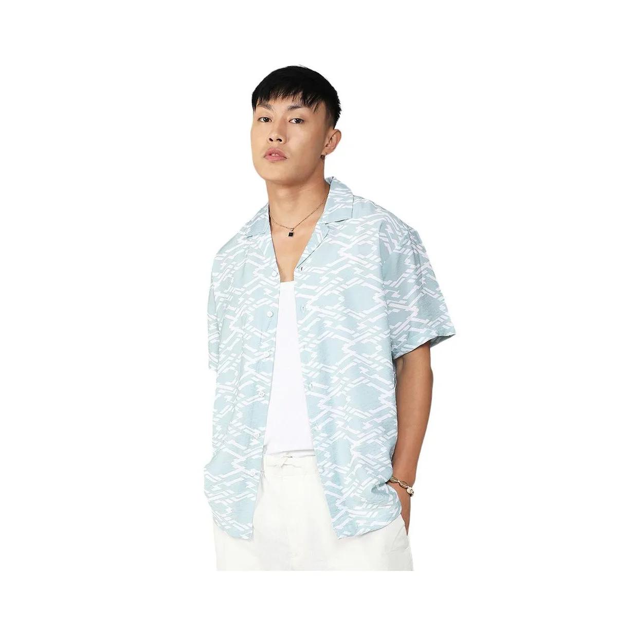 Icy Blue Geometric Overlap Shirt by Campus Sutra