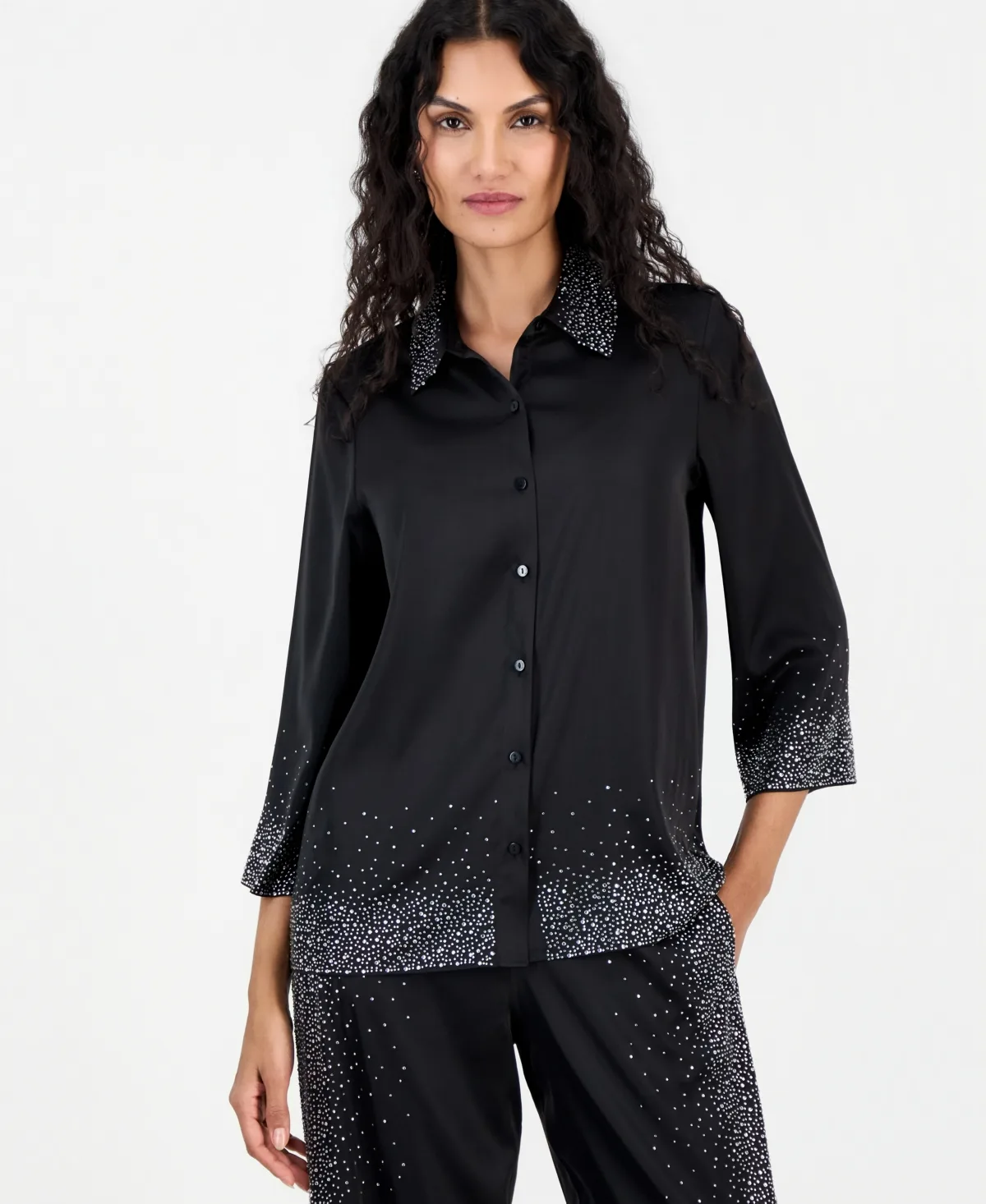 3/4-Sleeve Embellished Blouse by Tahari