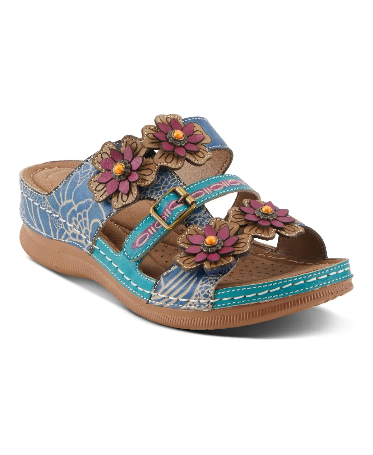 Brash Hand-Painted Floral Leather Wedge Sandals by Lartiste