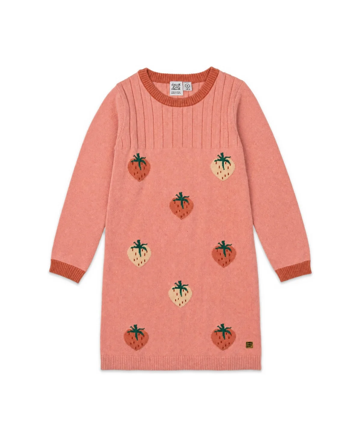 Strawberry Jacquard A-Line Ribbed Sweater Dress by Deux Par Deux