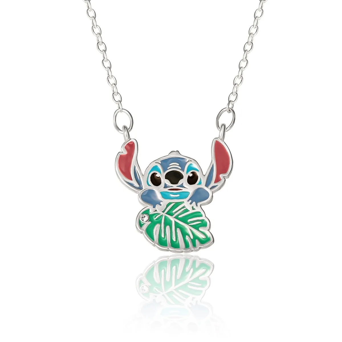 Disney Lilo and Stitch Silver Plated Stitch Leaf Pendant Necklace by Disney
