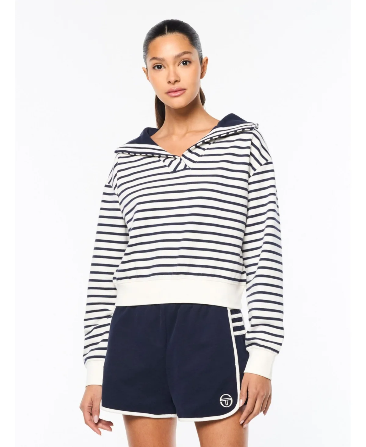 Marina Sailor Collar Horizontal-Striping Sweatshirt by Sergio Tacchini