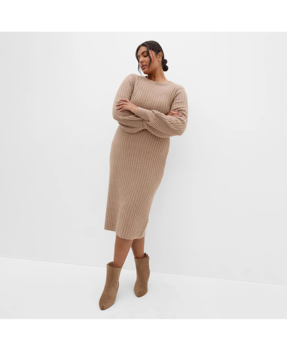 Sarah Long Sleeve Rib Dress by City Chic