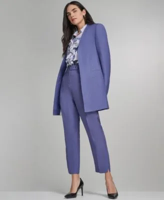 Open Front Topper Jacket Printed Cap Sleeve Ruffle Front Top Mid Rise Slim Leg Pants by Calvin Klein