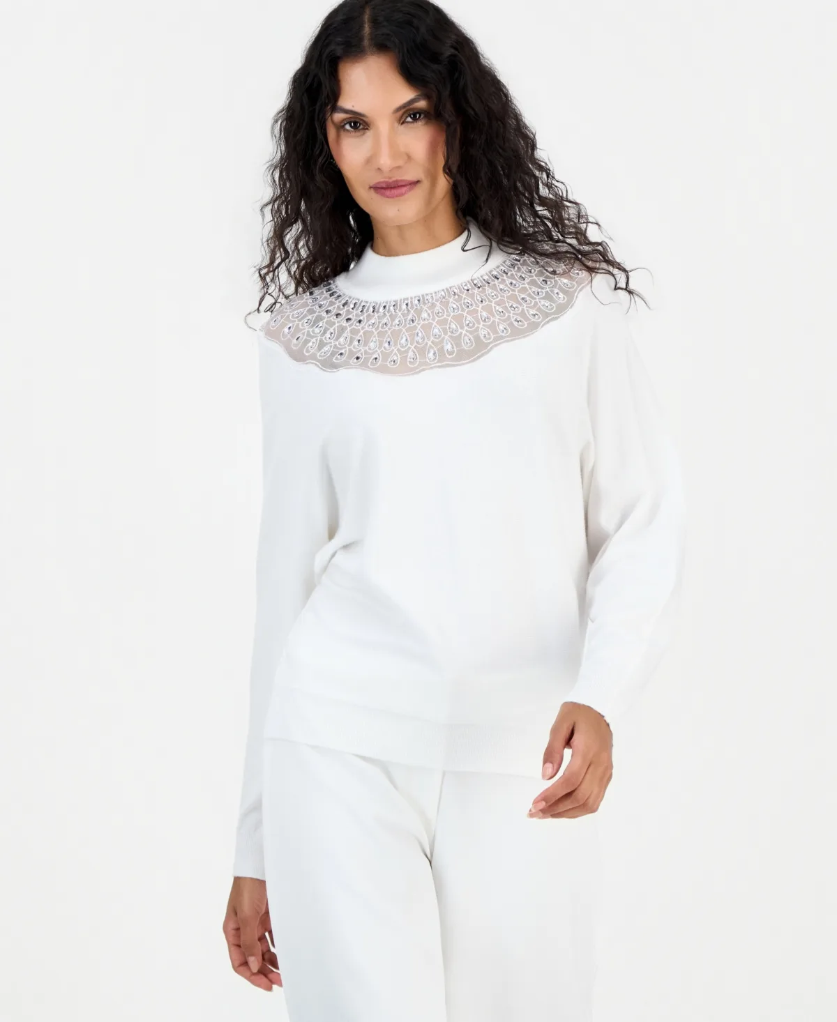 T Tahari Mock-Neck Dolman-Sleeve Lace Sweater by Tahari