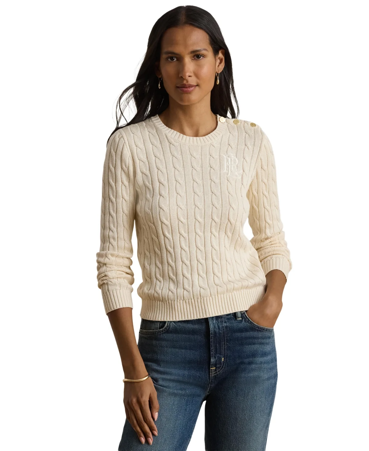 Lauren Ralph Lauren Button-Trim Cable-Knit Sweater