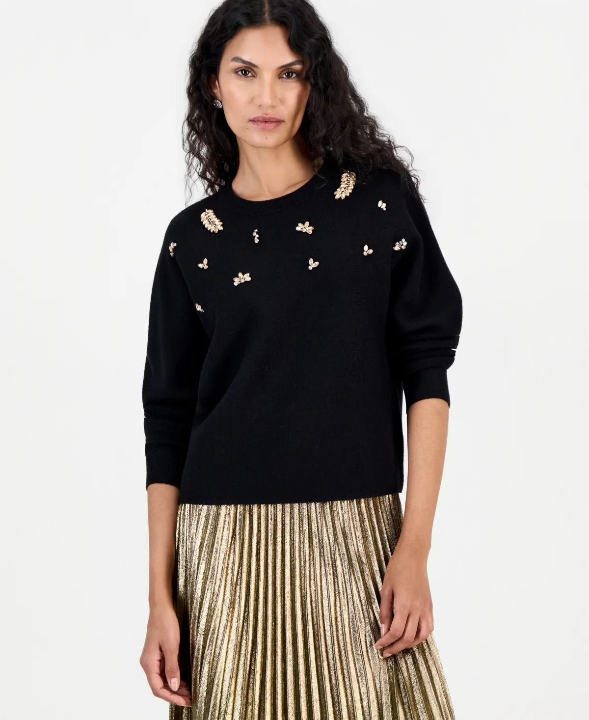 T Tahari Long-Sleeve Embellished Dolman Pullover Sweater