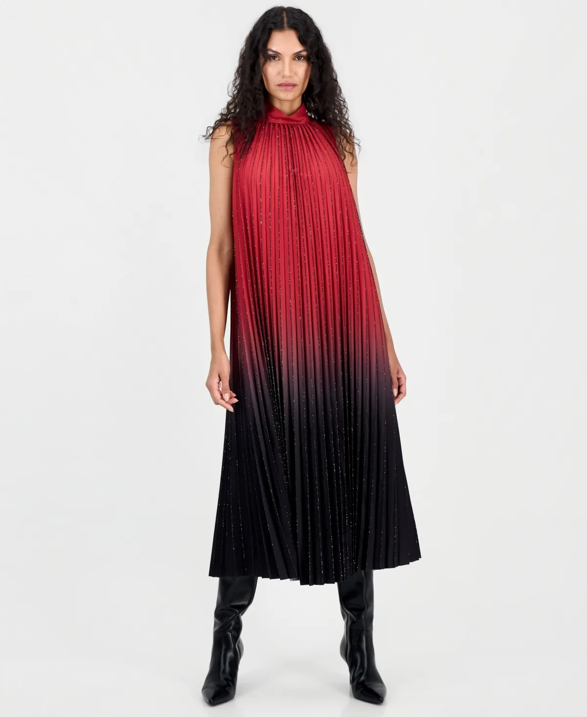T Tahari Halter Pleated A-Line Midi Dress by Tahari
