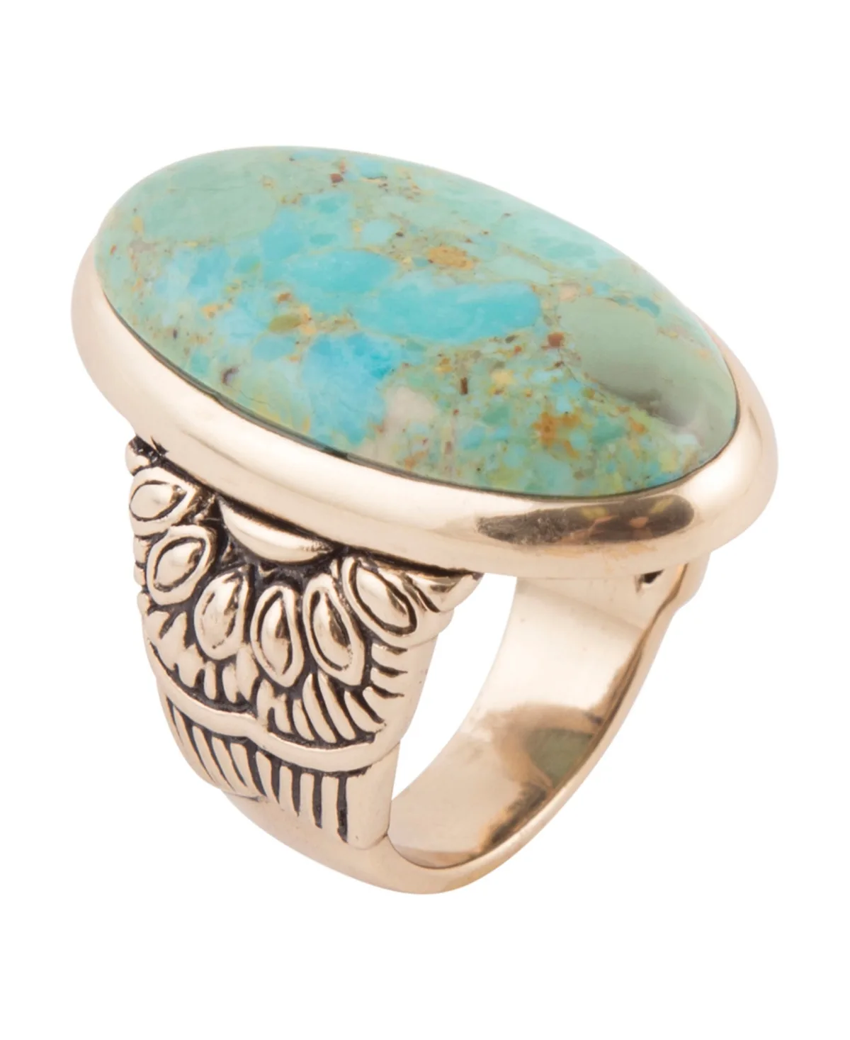 Barse Gold-Tone Genuine Blue Turquoise Statement Ring
