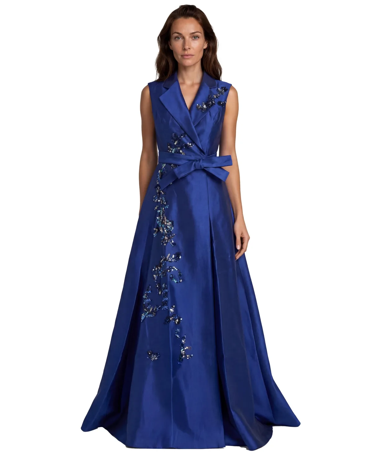 SleevenessWrap Around Embellished Floral Mikado A-Line Gown by Rene Ruiz Occasion